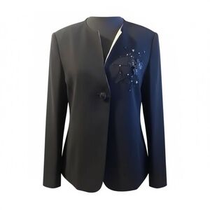 Arma Cool ‎ Black fitted blazer Floral Appliqué Beaded Jacket Blazer Women's M